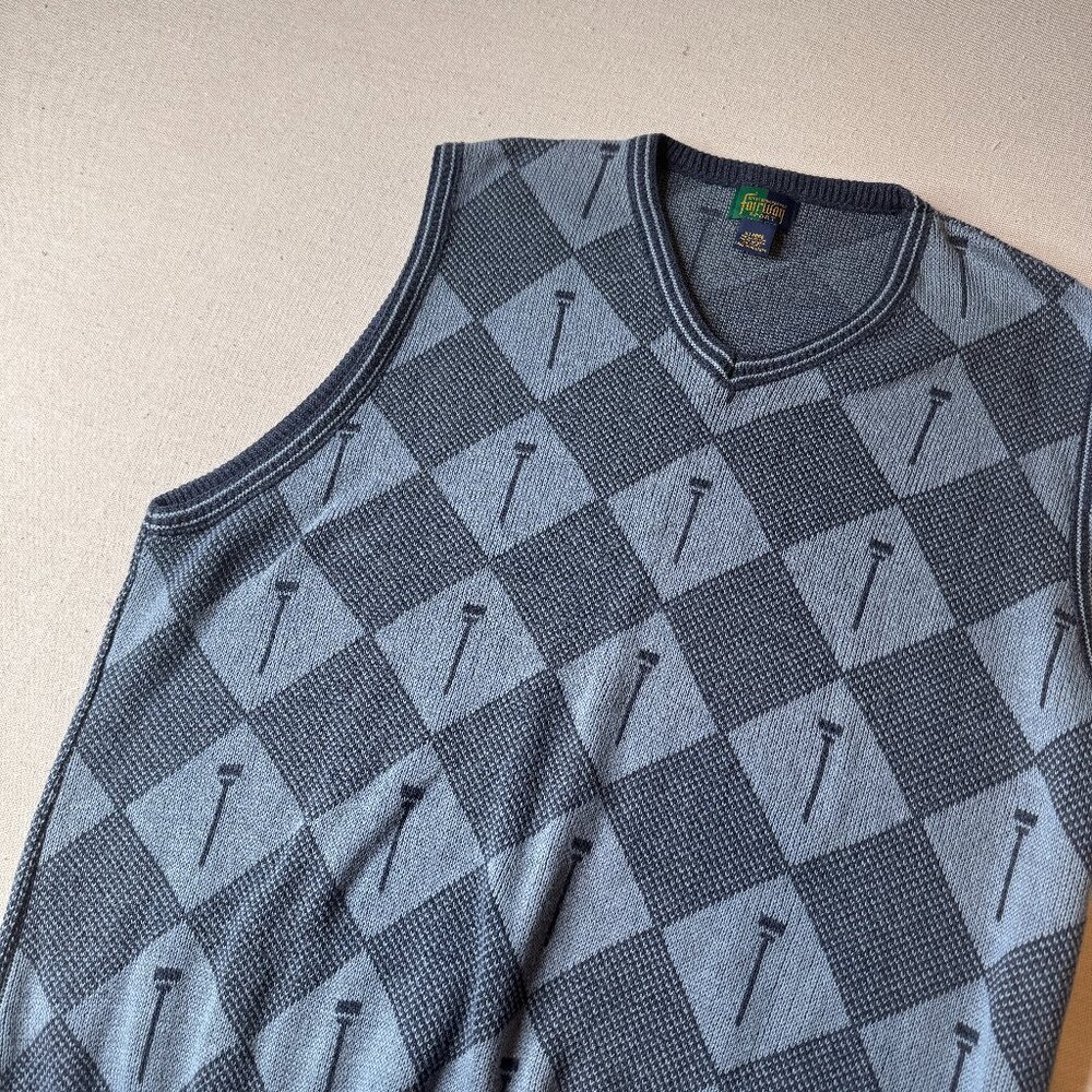 VTG Fairway Sport Steve Stricker Men's XL Argyle Golf Sweater Vest Blue‎ Cotton